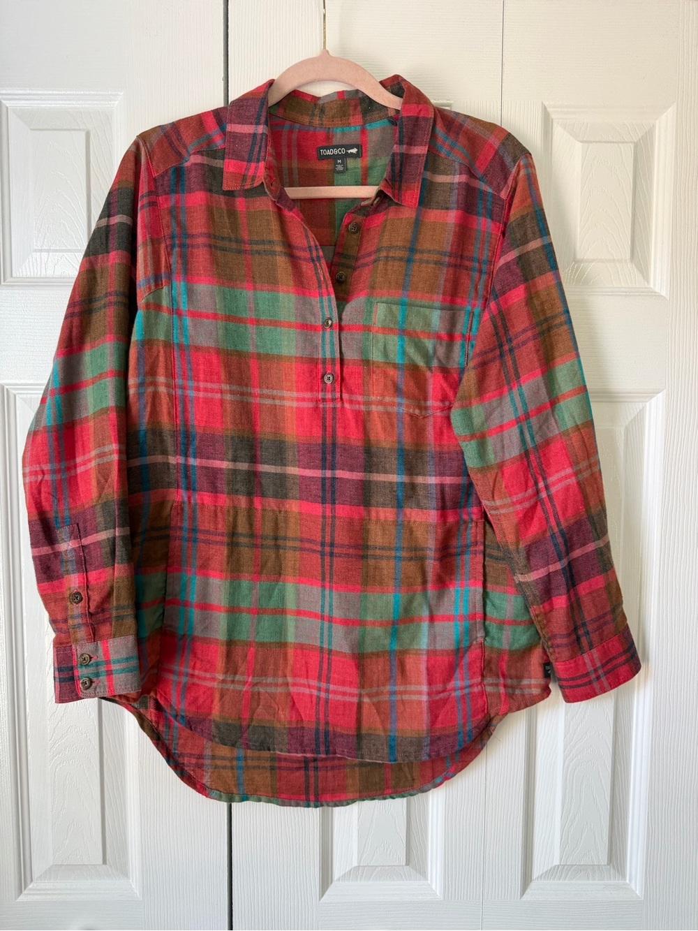 Toad&Co Red and Green Plaid Button-Up Shirt Jacket